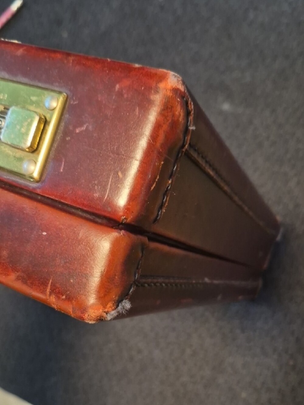 Classic Brown Leather Briefcase with Gold Hardware - Picture 12 of 15